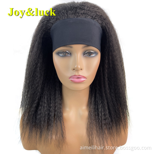 Wholesale Price High Quality Daily Wear Wig Soft Afro Kinky Headband Wigs  Black Ombre Brown Long Straight Synthetic Women Hair